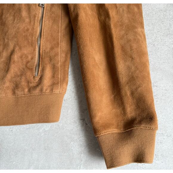 Allsaints kemble suede leather slim fit bomber jacket tan brown Mens size small - Picture 4 of 9